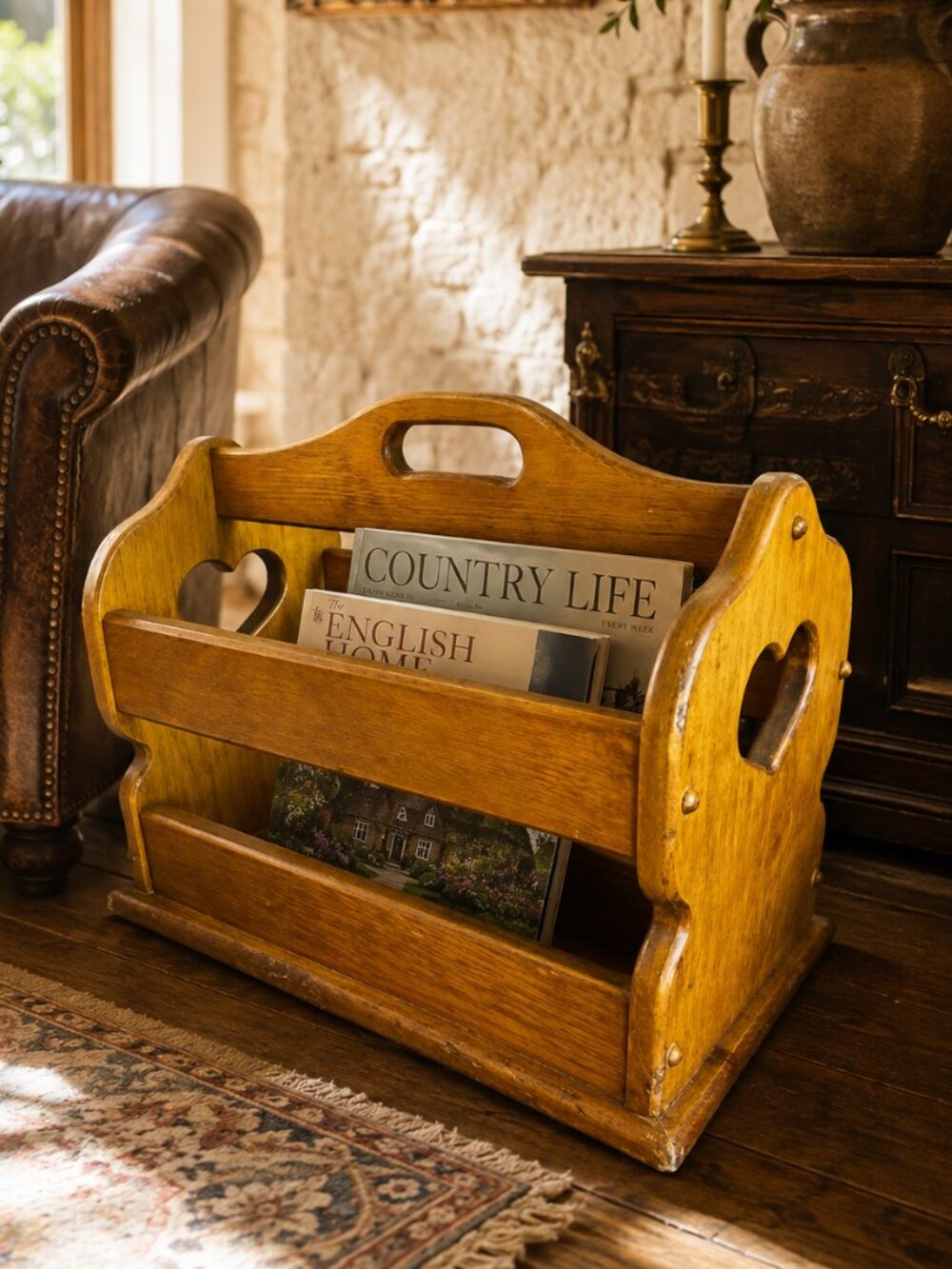 Vintage Primitive Rustic Portable Aged Patina Wooden Magazine Rack Record Holder